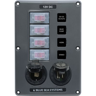 Panneau coupe circuit H2O CB 4 positions avec prise 12V + USB (gris)